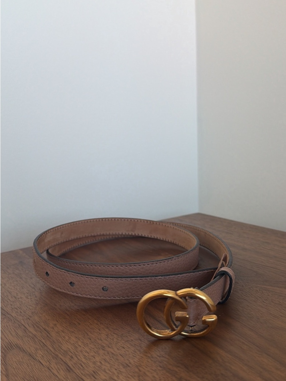 Gucci Tan Leather Belt with Gold Double G Buckle